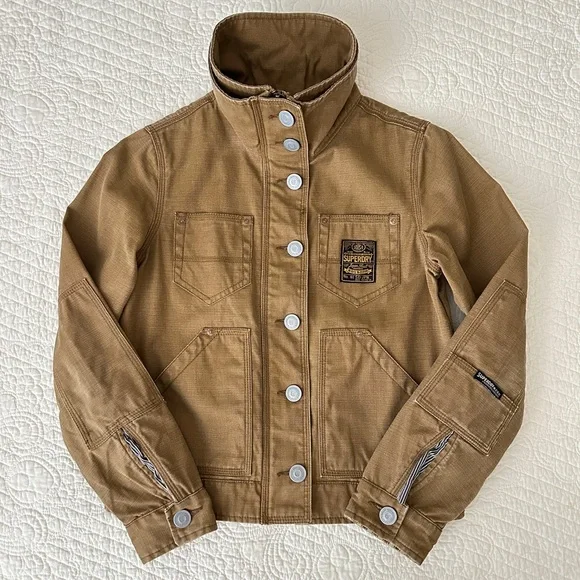 Superdry Fine Tailoring Canvas Tan Utility Work Chore Military Jacket Cotton S - Picture 7 of 13